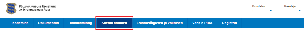 kliendi andmed menüü