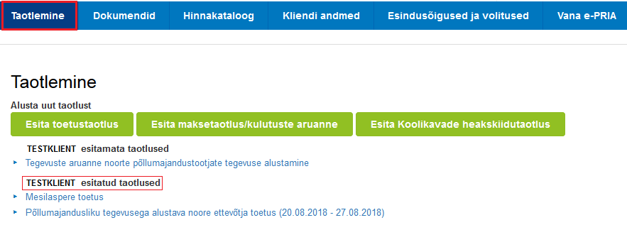 Pilt 7 - esitatud taotluse vaatamine