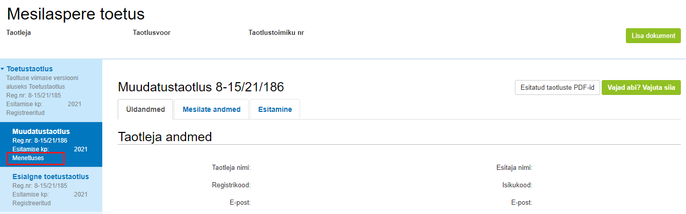 muudatustaotlus muudatustaotlus