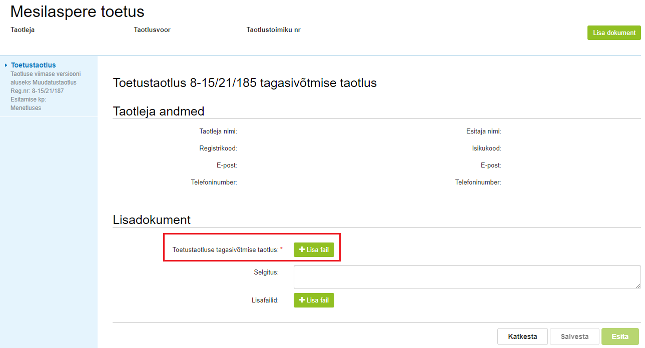 tagasivõtmise taotlus tagasivõtmise taotlus
