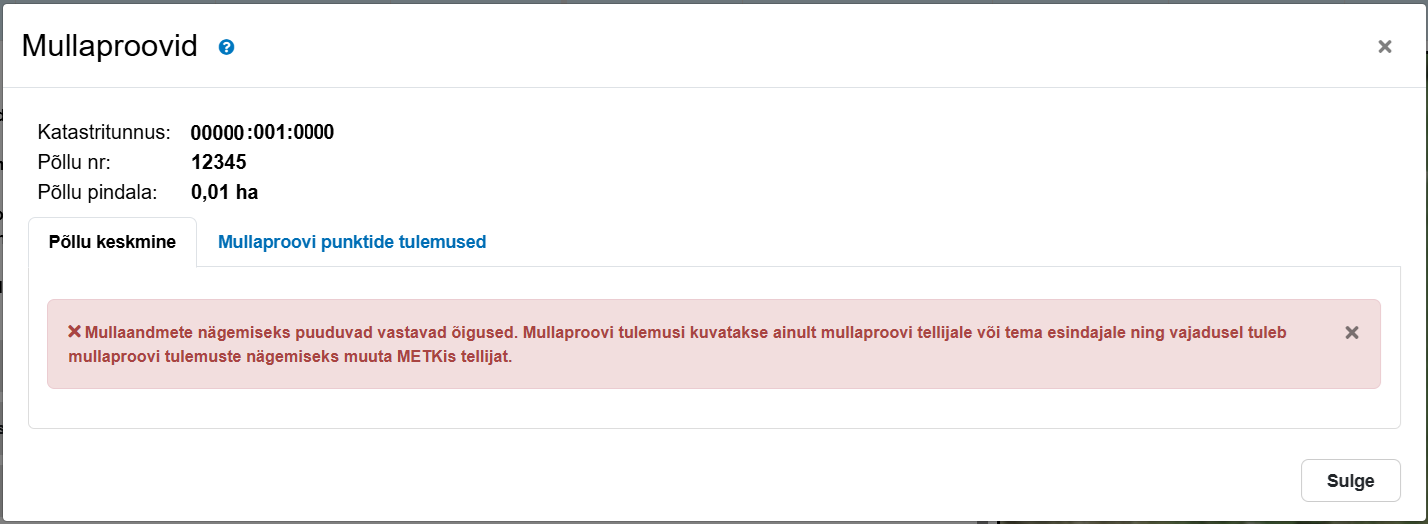 Mullaproovide teenuse veateade
