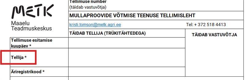 METKi mullaproovi tellimisleht