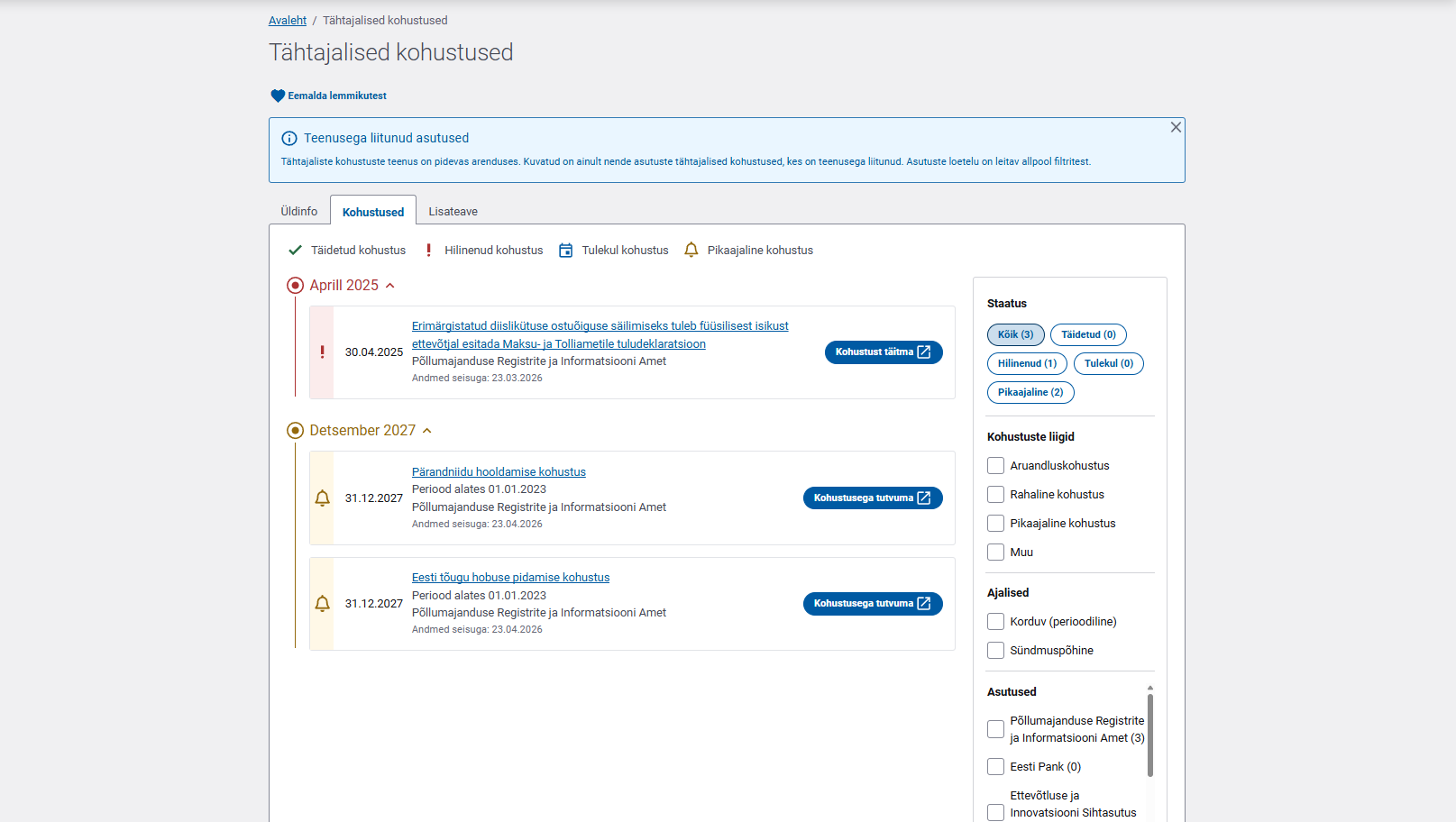 Tähtajalised kohustused, eesti.ee